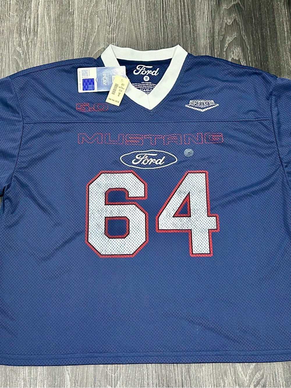 NWT Navy Blue Ford Mustang Mesh Jersey with White & Red Accents